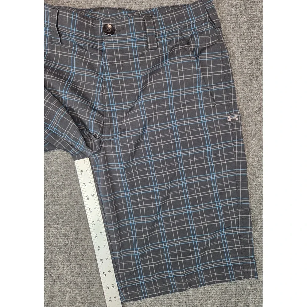 Under Armour Performance Golf Shorts Mens 32 Plaid Black Blue Flat Front